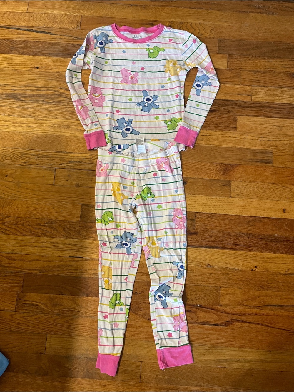 Care Bears Multicolor Striped Kids Pajama Set with Pink Trim